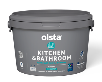 KITCHEN & BATHROOM Краска для кухонь и ванных, База А, 2.7 л OLSTA