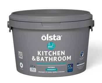 KITCHEN & BATHROOM Краска для кухонь и ванных, База С, 2.7 л OLSTA