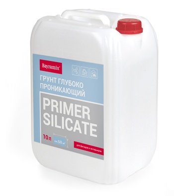 Primer Silicate Грунт-концентрат глубокого проникновения на силикатной основе для фасадов и интерьеров, 10 л Bayramix