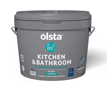 KITCHEN & BATHROOM Краска для кухонь и ванных, База А, 9.0 л OLSTA