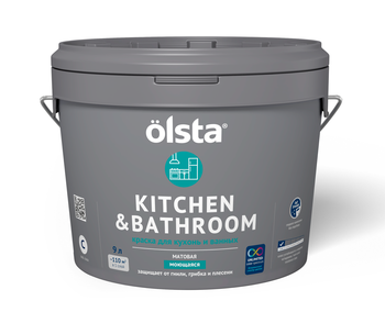 KITCHEN & BATHROOM Краска для кухонь и ванных, База С, 9.0 л OLSTA