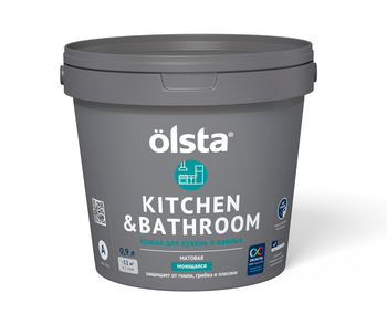 KITCHEN & BATHROOM Краска для кухонь и ванных, База А, 0.9 л OLSTA